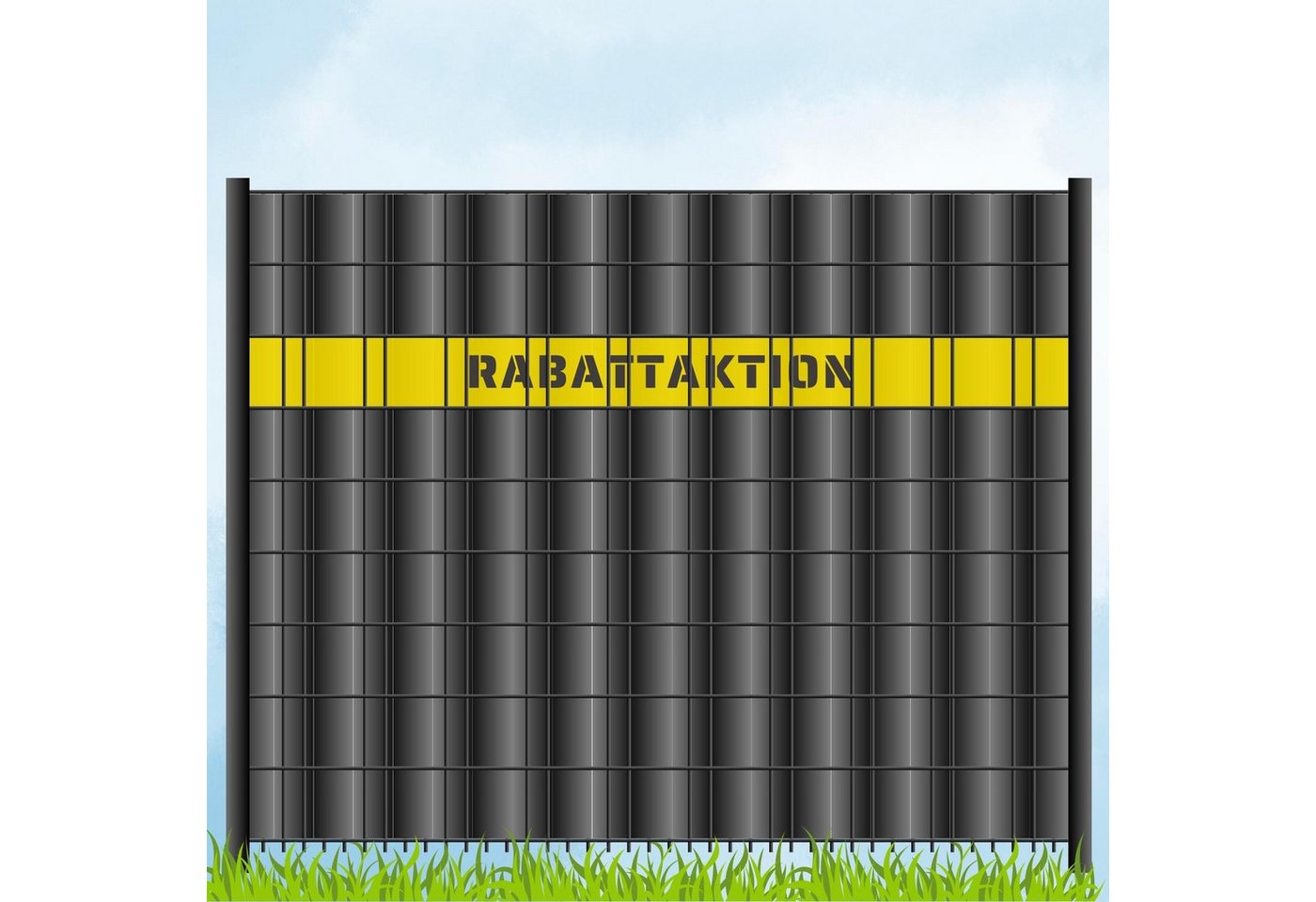 zaunzu Sichtschutzstreifen Laser Beschriftung "Rabattaktion" Gelb, (1x Einzelstreifen, für Doppelstabmattenzaun), Made in Germany von zaunzu