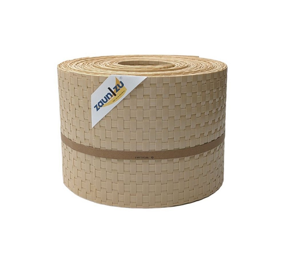 zaunzu Sichtschutzstreifen Rattan für Doppelstabmatten UV-beständig Beige 10x 2,55m, (10x Einzelstreifen, Rattan-Optik), 2 Jahre garantierte Farbechtheit von zaunzu