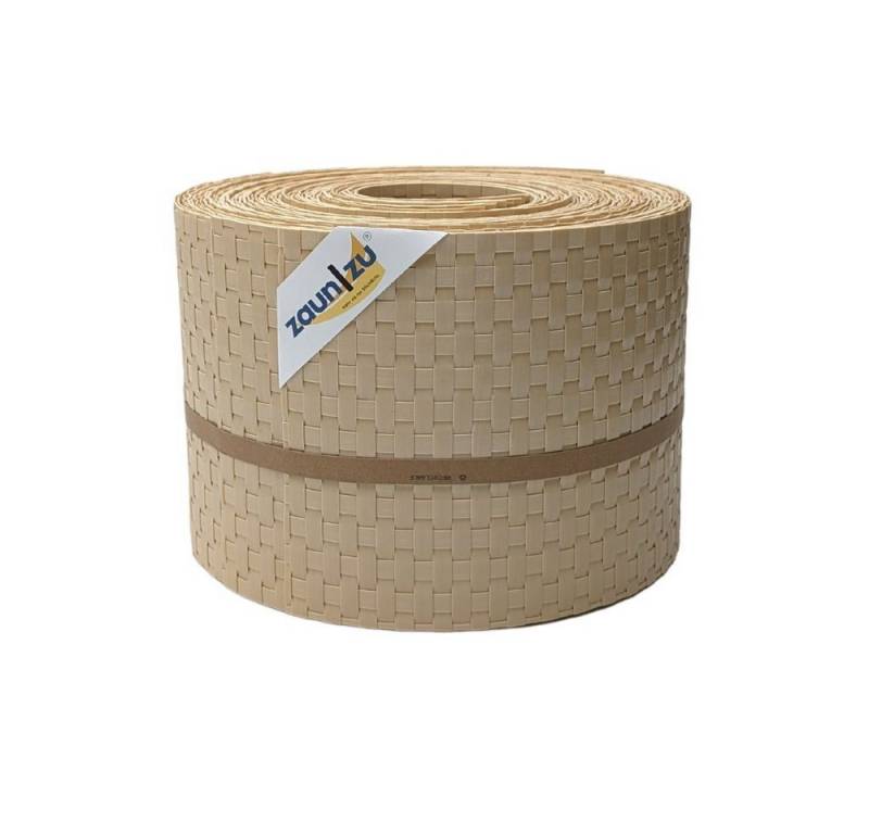 zaunzu Sichtschutzstreifen Rattan für Doppelstabmatten UV-beständig Beige 10x 2,55m, (10x Einzelstreifen, Rattan-Optik), 2 Jahre garantierte Farbechtheit von zaunzu