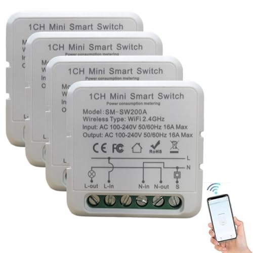 Smart WiFi Schalter 1 Weg zauzau 16A Wlan Relais mit Elektrizitätsstatistiken intelligente WLAN-Schalter Kompatibel mit Alexa & Google Home (4 PACK X-WF-200A) von zauzau