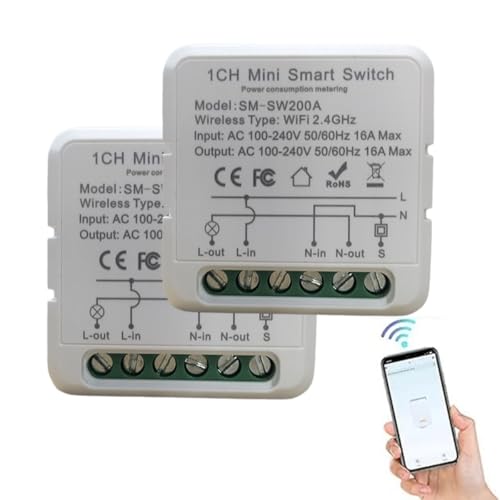 Smart WiFi Schalter 1 Weg zauzau 16A Wlan Relais mit Elektrizitätsstatistiken intelligente WLAN-Schalter Kompatibel mit Apple Homekit, Alexa & Google Home (2PACK X-WF-200A) von zauzau