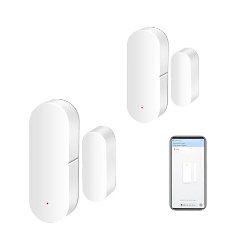 Tuya intelligenter Tür-/Fenster Sensor zauzau Smart Türsensor Home Security Alarm System, WiFi Door and Window Sensors passend für Alexa Google Assistant (WiFi Türflügelsensor 2pack) von zauzau