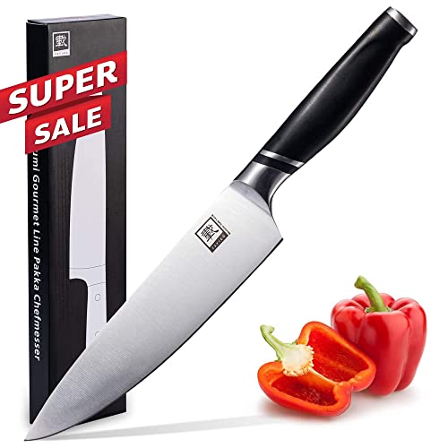 zayiko NAMI Serie Chefmesser, 20cm Klinge aus deutschem Stahl, Vielseitiges Edelstahl Profi-Küchenmesser, scharfes BBQ Kochmesser, Hackmesser, Ergonomischer ABS Griff, Inkl. Geschenkbox von zayiko