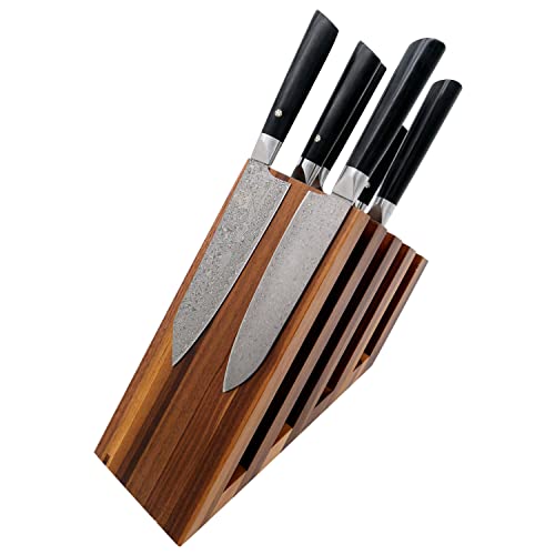 Zayiko exklusiver hochwertiger Design Messerblock Messerbrett Fächer ohne Messer für bis zu 14 Kochmesser unterschiedlicher Größe I Italienisches Design aus massivem Nussbaum mit starken Magneten von zayiko