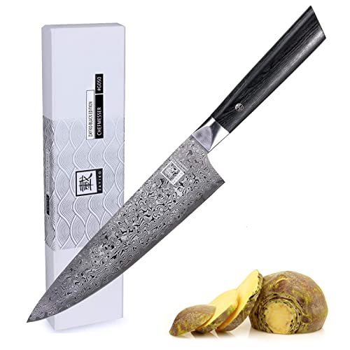 zayiko Black Edition Damastmesser Chefmesser Gyuto I 20 cm Klinge gefertigt aus 67 Lagen edlem dunklen Damaststahl & Pakkaholzgriff I Premium Küchenmesser & Profi Kochmesser von zayiko