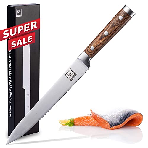 zayiko Fleischmesser 20,00 cm Klinge I Scharfes Küchenmesser und Profi Kochmesser aus deutschem Stahl mit Pakkaholzgriff und Geschenkbox Serie IZUMI von zayiko
