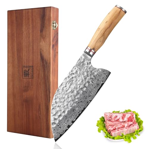 zayiko Minami Premium Kochmesser Chai Dao mit 20 cm Klinge gefertigt aus 67 Lagen echtem Damaststahl mit Hammerschlag und Olivenholzgriff I Holzbox I Damastmesser Küchenmesser und Profi Kochmesser zayiko Minami Premium Kochmesser Chai Dao mit 20 cm Klinge gefertigt aus 67 Lagen echtem Damaststahl mit Hammerschlag und Olivenholzgriff I Holzbox I Damastmesser Küchenmesser und Profi Kochmesser von zayiko