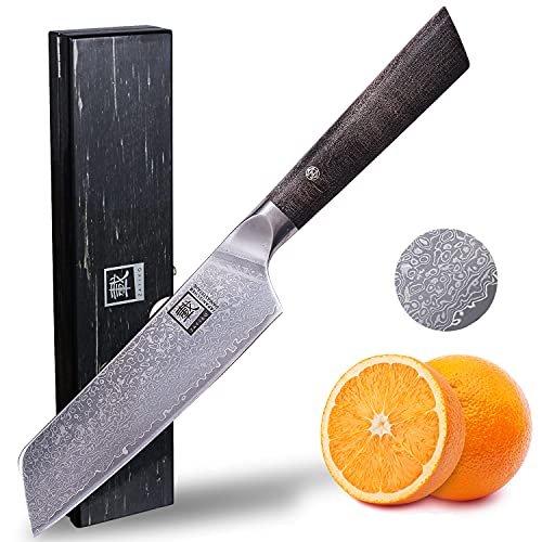 zayiko Professional Series Damastmesser Premium Santokumesser mit 16 cm Klinge I gefertigt aus 67 Lagen Damaststahl I Profi Küchenmesser mit Ahornholzgriff in edler Holzbox von zayiko