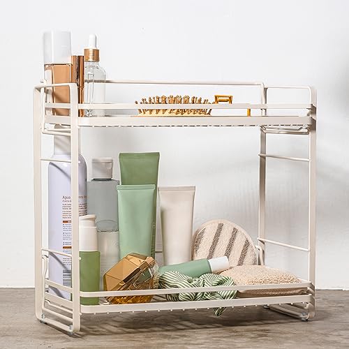 zccz Badezimmer und Küchen Organizer – edles Kosmetikregal aus Weißmetall, platzsparendes Standregal, trennbares Gewürzregal – Hochwertiger Organizer mit 2 Ablagen – Kitchen and Bathroom Organizer von zccz