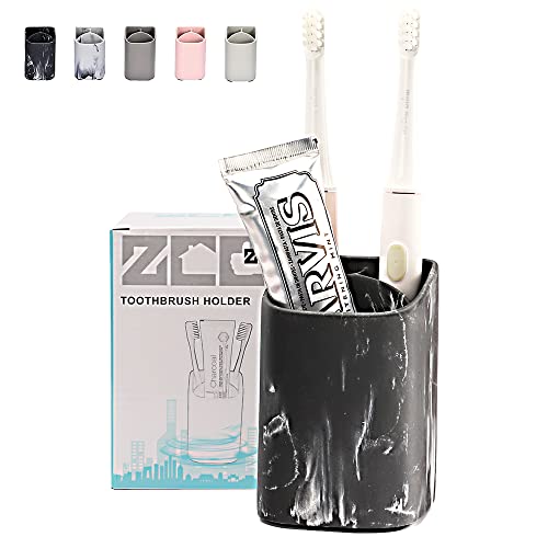 zccz Zahnbürstenhalter für das Badezimmer - Elektrischer Zahnbürsten und Zahnpastahalter - Badezimmer Arbeitsplatte Cup Organizer Rasierapparat Makeup Bürsten Bleistifthalter - Schwarzes Marmormuster von zccz