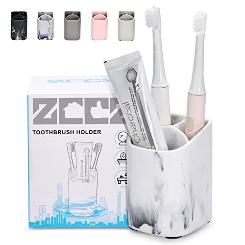 zccz Zahnbürstenhalter für das Badezimmer - Elektrischer Zahnbürsten und Zahnpastahalter - Badezimmer Arbeitsplatte Cup Organizer Rasierapparat Makeup Bürsten Bleistifthalter - Weißes Marmormuster von zccz