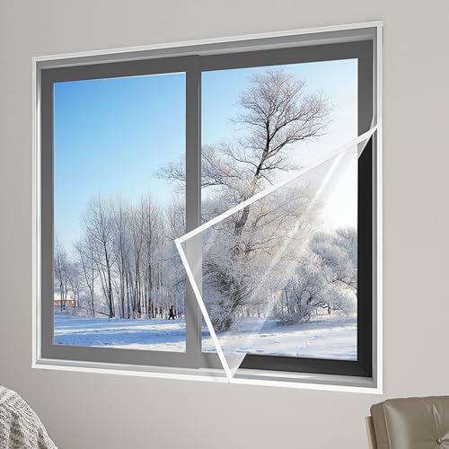 Fenster Isolierfolie Transparent Wärmeschutzvorhang Thermofolie Gegen Kälte Kälteschutzfolie Thermo Vorhang Selbstklebend Fensterisolierfolie für Winter (155x230cm) von zcru004