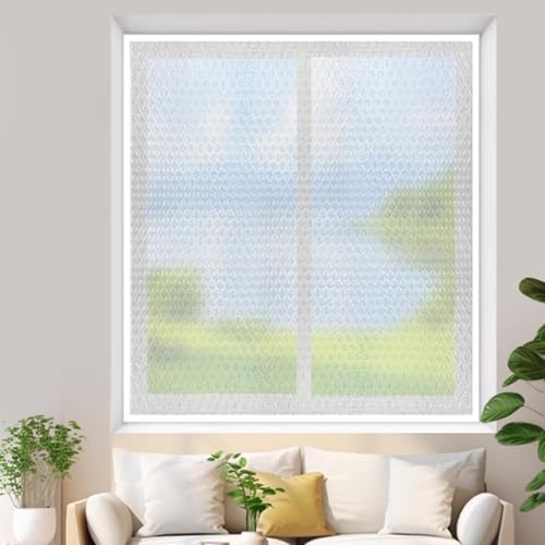 Luftpolsterfolie PE-Material Wärmeschutzvorhang Thermofolie Gegen Kälte Kälteschutzfolie Thermo Vorhang Selbstklebend Fensterisolierfolie für Winter Weiß Seitenrand (90x180cm) von zcru004