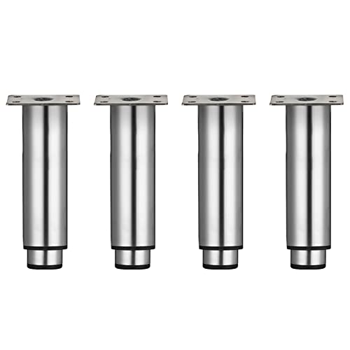 Rostfreier Stahl Möbelfüße Verstellbar Möbelbeine Metall Schrankfüße Rund Einstellbare Möbelfüße Schrankfüße Gebürstetes Silber 4 Stück (18-30cm) von zcru004