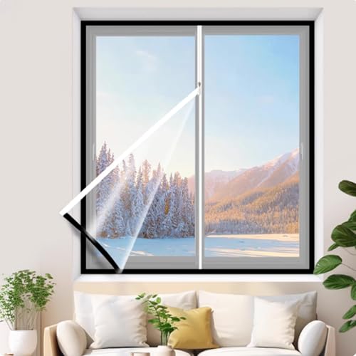 Transparent PE-Material Wärmeschutzvorhang Thermofolie Gegen Kälte Kälteschutzfolie Thermo Vorhang Selbstklebend Fensterisolierfolie für Winter Schwarz Seitenrand (155x150cm) von zcru004