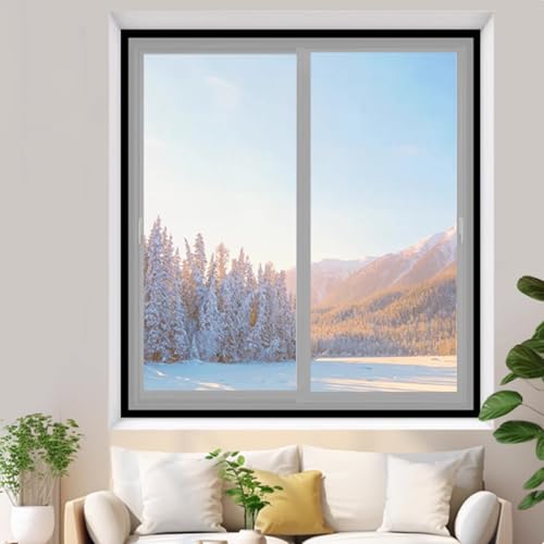Transparent PE-Material Wärmeschutzvorhang Thermofolie Gegen Kälte Kälteschutzfolie Thermo Vorhang Selbstklebend Fensterisolierfolie für Winter Schwarz Seitenrand (175x210cm) von zcru004