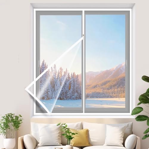 Transparent PE-Material Wärmeschutzvorhang Thermofolie Gegen Kälte Kälteschutzfolie Thermo Vorhang Selbstklebend Fensterisolierfolie für Winter Weiß Seitenrand (90x180cm) von zcru004
