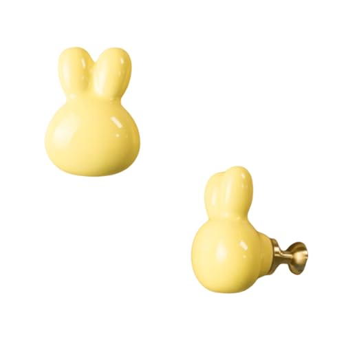zcru004 Keramik Möbelgriffe Küchengriff Türgriffe Möbelknöpfe Schubladengriffe Küchenschränkegriffe Kleiderschrank Schrankgriffe Mit Messingfuß 2 Stück (Yellow,Rabbit) von zcru004