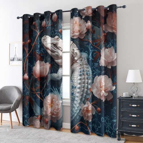 zcwl Alligator Vorhänge, Rosa Blumen Verdunklungsvorhänge mit Ösen, Vorhang Blickdicht für Wohnzimmer Schlafzimmer Dekoration, Gardinen mit Muster, 2er Set, 245 x 140 cm (HöhexBreite) von zcwl
