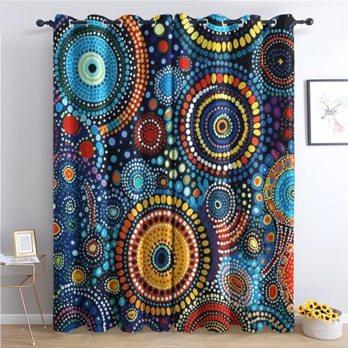 zcwl Buntes Boho Vorhänge, Retro Bohemien Verdunklungsvorhänge mit Ösen, Vorhang Blickdicht für Wohnzimmer Schlafzimmer Dekoration, Gardinen mit Muster, 2er Set, 145 x 140 cm (HöhexBreite) von zcwl