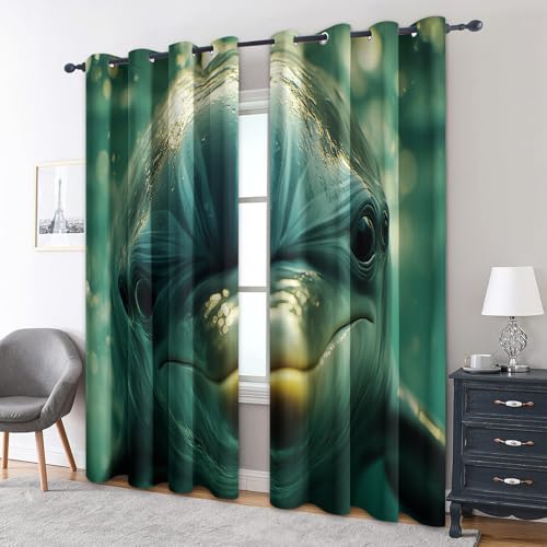 zcwl Delphin Vorhänge, Meerestier Verdunklungsvorhänge mit Ösen, Vorhang Blickdicht für Wohnzimmer Schlafzimmer Dekoration, Gardinen mit Muster, 2er Set, 220 x 140 cm (HöhexBreite) von zcwl