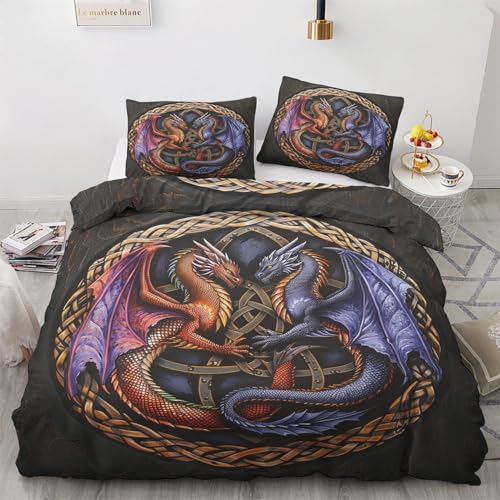 zcwl Drachen Bettwäsche 135x200 Sommer, Wikinger Bettbezug Set 2 teilig, Weiche Kuschelige Mikrofaser Bettwäsche-Sets, Wendebettwäsche und 1 Kissenbezug 80x80 mit Reißverschluss zcwl Drachen Bettwäsche 135x200 Sommer, Wikinger Bettbezug Set 2 teilig, Weiche Kuschelige Mikrofaser Bettwäsche-Sets, Wendebettwäsche und 1 Kissenbezug 80x80 mit Reißverschluss von zcwl