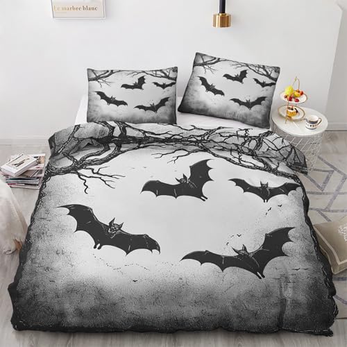 zcwl Fledermaus Bettwäsche 140x200, Halloween Bettbezug Set 2 teilig, Weiche Kuschelige Mikrofaser Bettwäsche-Sets, Wendebettwäsche und 1 Kissenbezug 70x90 mit Reißverschluss von zcwl