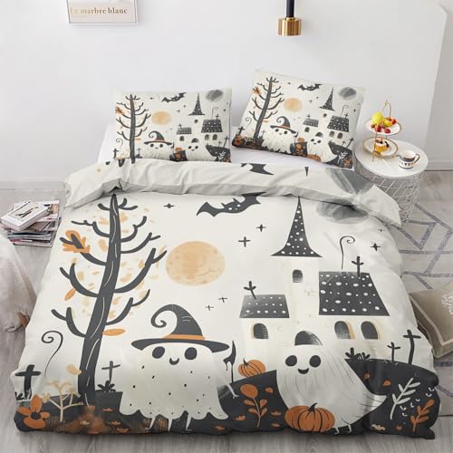 zcwl Halloween Thema Bettwäsche 200x220, Geister Spukhaus Bettbezug Set 3 teilig, Weiche Kuschelige Mikrofaser Bettwäsche-Sets, Wendebettwäsche und 2 Kissenbezug 80x80 mit Reißverschluss von zcwl