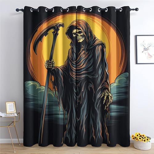 zcwl Halloween Vorhänge, Sensenmann Verdunklungsvorhänge mit Ösen, Vorhang Blickdicht für Wohnzimmer Schlafzimmer Dekoration, Gardinen mit Muster, 2er Set, 175 x 140 cm (HöhexBreite) von zcwl