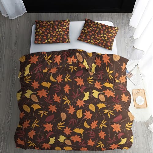 zcwl Herbst Ahornblätter Bettwäsche 135x200, Thanksgiving Bettbezug Set 2 teilig, Weiche Kuschelige Mikrofaser Bettwäsche-Sets, Wendebettwäsche und 1 Kissenbezug 80x80 mit Reißverschluss von zcwl