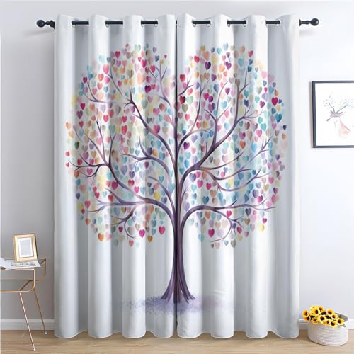 zcwl Herzbaum Vorhänge, Bunt Verdunklungsvorhänge mit Ösen, Vorhang Blickdicht für Wohnzimmer Schlafzimmer Dekoration, Gardinen mit Muster, 2er Set, 220 x 140 cm (HöhexBreite) von zcwl