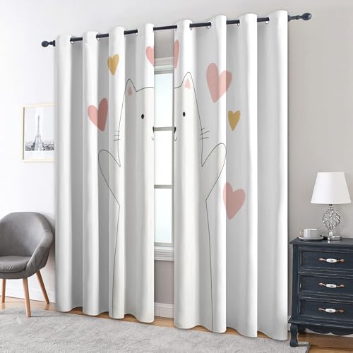 zcwl Kinder Katze Vorhänge, Minimalistischer Cartoon Verdunklungsvorhänge mit Ösen, Vorhang Blickdicht für Wohnzimmer Schlafzimmer Dekoration, Gardinen mit Muster, 2er Set, 260 x 140 cm (HöhexBreite) zcwl Kinder Katze Vorhänge, Minimalistischer Cartoon Verdunklungsvorhänge mit Ösen, Vorhang Blickdicht für Wohnzimmer Schlafzimmer Dekoration, Gardinen mit Muster, 2er Set, 260 x 140 cm (HöhexBreite) von zcwl