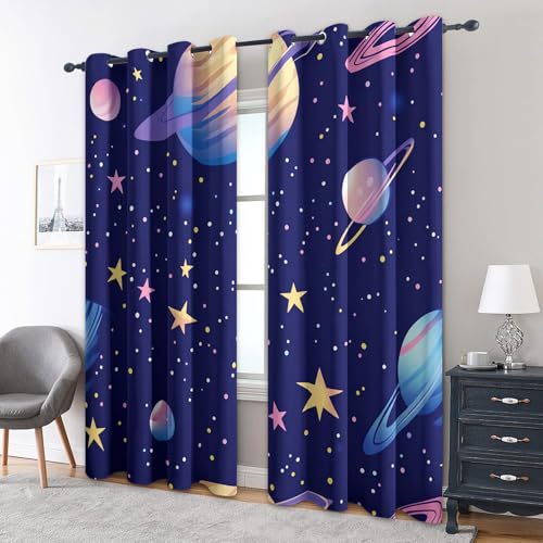 zcwl Kinder Weltraum Vorhänge, Planet Galaxy Navy Verdunklungsvorhänge mit Ösen, Vorhang Blickdicht für Wohnzimmer Schlafzimmer Dekoration, Gardinen mit Muster, 2er Set, 200 x 140 cm (HöhexBreite) zcwl Kinder Weltraum Vorhänge, Planet Galaxy Navy Verdunklungsvorhänge mit Ösen, Vorhang Blickdicht für Wohnzimmer Schlafzimmer Dekoration, Gardinen mit Muster, 2er Set, 200 x 140 cm (HöhexBreite) von zcwl