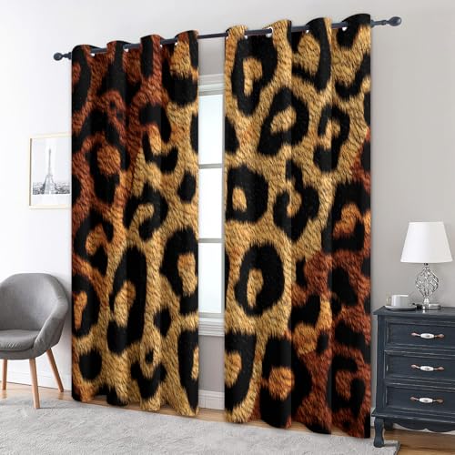 zcwl Leopard Vorhänge, Braunschwarz Verdunklungsvorhänge mit Ösen, Vorhang Blickdicht für Wohnzimmer Schlafzimmer Dekoration, Gardinen mit Muster, 2er Set, 175 x 140 cm (HöhexBreite) von zcwl