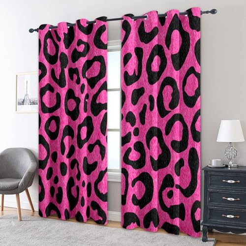 zcwl Leopard Vorhänge, Pink Schwarz Verdunklungsvorhänge mit Ösen, Vorhang Blickdicht für Wohnzimmer Schlafzimmer Dekoration, Gardinen mit Muster, 2er Set, 220 x 140 cm (HöhexBreite) von zcwl