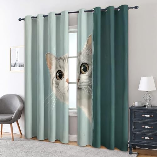 zcwl Lustige Katze Vorhänge, Tierlicht Blaugrün Verdunklungsvorhänge mit Ösen, Vorhang Blickdicht für Wohnzimmer Schlafzimmer Dekoration, Gardinen mit Muster, 2er Set, 200 x 140 cm (HöhexBreite) zcwl Lustige Katze Vorhänge, Tierlicht Blaugrün Verdunklungsvorhänge mit Ösen, Vorhang Blickdicht für Wohnzimmer Schlafzimmer Dekoration, Gardinen mit Muster, 2er Set, 200 x 140 cm (HöhexBreite) von zcwl