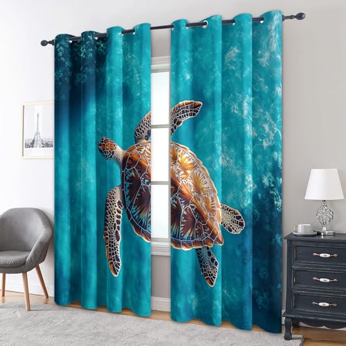 zcwl Meeresschildkröte Vorhänge, Tiefblauer Ozean Verdunklungsvorhänge mit Ösen, Vorhang Blickdicht für Wohnzimmer Schlafzimmer Dekoration, Gardinen mit Muster, 2er Set, 160 x 132 cm (HöhexBreite) zcwl Meeresschildkröte Vorhänge, Tiefblauer Ozean Verdunklungsvorhänge mit Ösen, Vorhang Blickdicht für Wohnzimmer Schlafzimmer Dekoration, Gardinen mit Muster, 2er Set, 160 x 132 cm (HöhexBreite) von zcwl