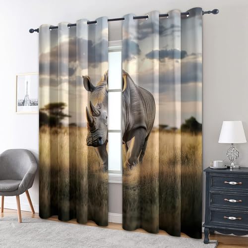 zcwl Nashorn Vorhänge, Afrikanisches Savannah Tier Verdunklungsvorhänge mit Ösen, Vorhang Blickdicht für Wohnzimmer Schlafzimmer Dekoration, Gardinen mit Muster, 2er Set, 200 x 140 cm (HöhexBreite) zcwl Nashorn Vorhänge, Afrikanisches Savannah Tier Verdunklungsvorhänge mit Ösen, Vorhang Blickdicht für Wohnzimmer Schlafzimmer Dekoration, Gardinen mit Muster, 2er Set, 200 x 140 cm (HöhexBreite) von zcwl