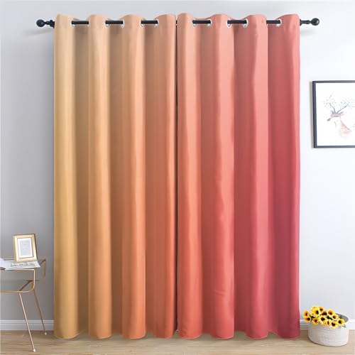 zcwl Ombre Orange Rot Vorhänge, Farbverlauf Verdunklungsvorhänge mit Ösen, Vorhang Blickdicht für Wohnzimmer Schlafzimmer Dekoration, Gardinen mit Muster, 2er Set, 220 x 140 cm (HöhexBreite) von zcwl