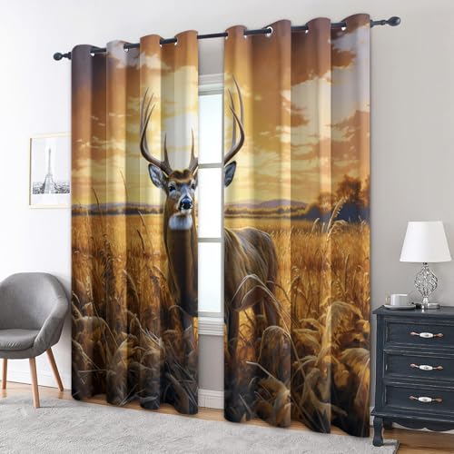 zcwl REH Vorhänge, Wildtiertier Braun Verdunklungsvorhänge mit Ösen, Vorhang Blickdicht für Wohnzimmer Schlafzimmer Dekoration, Gardinen mit Muster, 2er Set, 175 x 140 cm (HöhexBreite) von zcwl