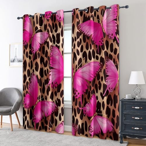 zcwl Rosa Schmetterling Vorhänge, Brauner Leopard Verdunklungsvorhänge mit Ösen, Vorhang Blickdicht für Wohnzimmer Schlafzimmer Dekoration, Gardinen mit Muster, 2er Set, 160 x 132 cm (HöhexBreite) zcwl Rosa Schmetterling Vorhänge, Brauner Leopard Verdunklungsvorhänge mit Ösen, Vorhang Blickdicht für Wohnzimmer Schlafzimmer Dekoration, Gardinen mit Muster, 2er Set, 160 x 132 cm (HöhexBreite) von zcwl