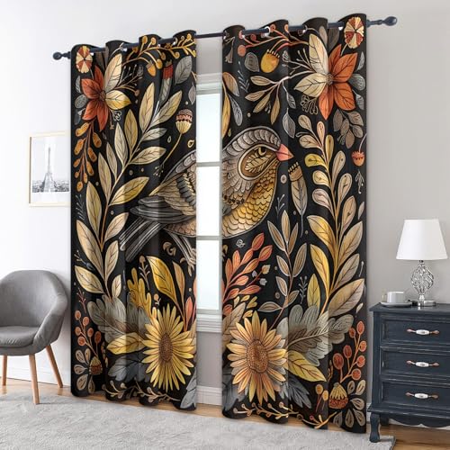 zcwl Rustikaler Vogel Vorhänge, Vintage Blätter Verdunklungsvorhänge mit Ösen, Vorhang Blickdicht für Wohnzimmer Schlafzimmer Dekoration, Gardinen mit Muster, 2er Set, 160 x 132 cm (HöhexBreite) zcwl Rustikaler Vogel Vorhänge, Vintage Blätter Verdunklungsvorhänge mit Ösen, Vorhang Blickdicht für Wohnzimmer Schlafzimmer Dekoration, Gardinen mit Muster, 2er Set, 160 x 132 cm (HöhexBreite) von zcwl