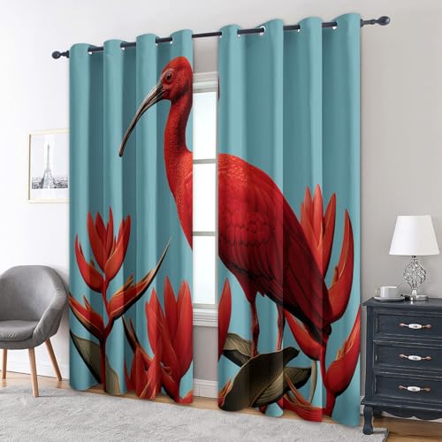 zcwl Scarlet Ibis Vorhänge, Blauer Roter Vogel Verdunklungsvorhänge mit Ösen, Vorhang Blickdicht für Wohnzimmer Schlafzimmer Dekoration, Gardinen mit Muster, 2er Set, 260 x 140 cm (HöhexBreite) von zcwl