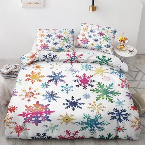 zcwl Schneeflocke Bettwäsche 155x200, Weihnachten Bettbezug Set 2 teilig, Weiche Kuschelige Mikrofaser Bettwäsche-Sets, Wendebettwäsche und 1 Kissenbezug 80x80 mit Reißverschluss von zcwl
