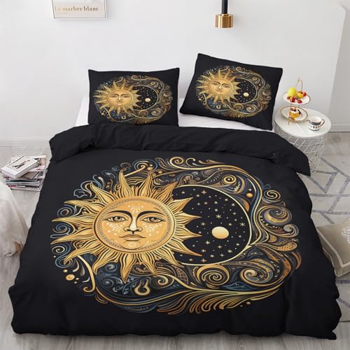 zcwl Sonne Mond Bettwäsche 155x220 Sommer, Celestial Bettbezug Set 2 teilig, Weiche Kuschelige Mikrofaser Bettwäsche-Sets, Wendebettwäsche und 1 Kissenbezug 80x80 mit Reißverschluss zcwl Sonne Mond Bettwäsche 155x220 Sommer, Celestial Bettbezug Set 2 teilig, Weiche Kuschelige Mikrofaser Bettwäsche-Sets, Wendebettwäsche und 1 Kissenbezug 80x80 mit Reißverschluss von zcwl