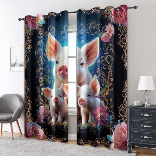 zcwl Süßes Schwein Vorhänge, Lustiges Farmtier Verdunklungsvorhänge mit Ösen, Vorhang Blickdicht für Wohnzimmer Schlafzimmer Dekoration, Gardinen mit Muster, 2er Set, 200 x 140 cm (HöhexBreite) zcwl Süßes Schwein Vorhänge, Lustiges Farmtier Verdunklungsvorhänge mit Ösen, Vorhang Blickdicht für Wohnzimmer Schlafzimmer Dekoration, Gardinen mit Muster, 2er Set, 200 x 140 cm (HöhexBreite) von zcwl