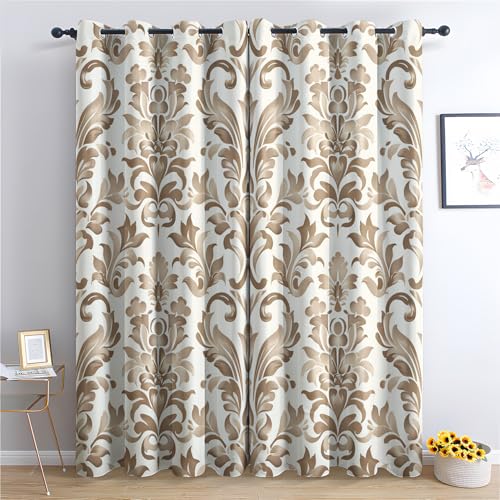 zcwl Vintage Blumen Beige Vorhänge, Barock Verdunklungsvorhänge mit Ösen, Vorhang Blickdicht für Wohnzimmer Schlafzimmer Dekoration, Gardinen mit Muster, 2er Set, 245 x 140 cm (HöhexBreite) von zcwl