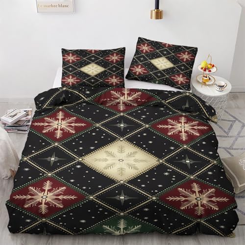 zcwl Vintage Schneeflocke Bettwäsche 135x200, Weihnachten Bettbezug Set 2 teilig, Weiche Kuschelige Mikrofaser Bettwäsche-Sets, Wendebettwäsche und 1 Kissenbezug 80x80 mit Reißverschluss von zcwl