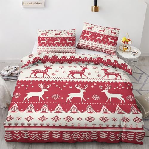 zcwl Weihnachten Bettwäsche 135x200, Rentier Schneeflocke Bettbezug Set 2 teilig, Weiche Kuschelige Mikrofaser Bettwäsche-Sets, Wendebettwäsche und 1 Kissenbezug 80x80 mit Reißverschluss von zcwl