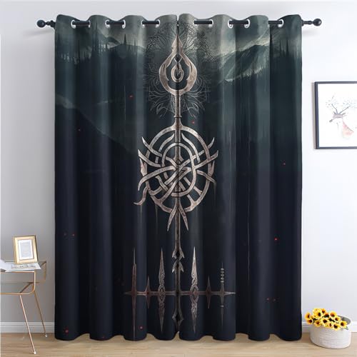 zcwl Wikinger Vorhänge, Nordischen Mythologie Verdunklungsvorhänge mit Ösen, Vorhang Blickdicht für Wohnzimmer Schlafzimmer Dekoration, Gardinen mit Muster, 2er Set, 260 x 140 cm (HöhexBreite) von zcwl